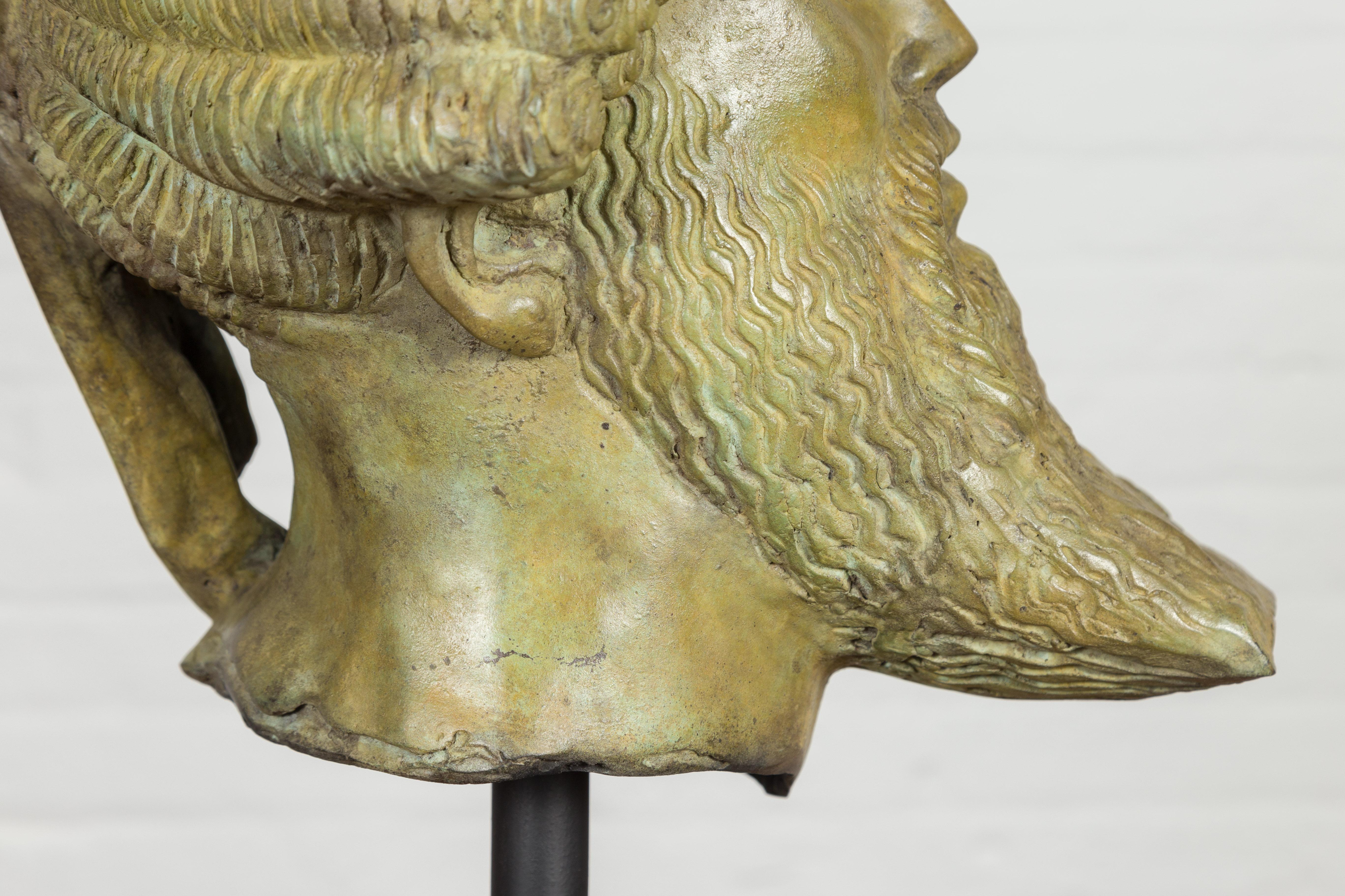 Hermes, Greek God Bronze Sculpture with Verde Patina on Custom Base For Sale 10