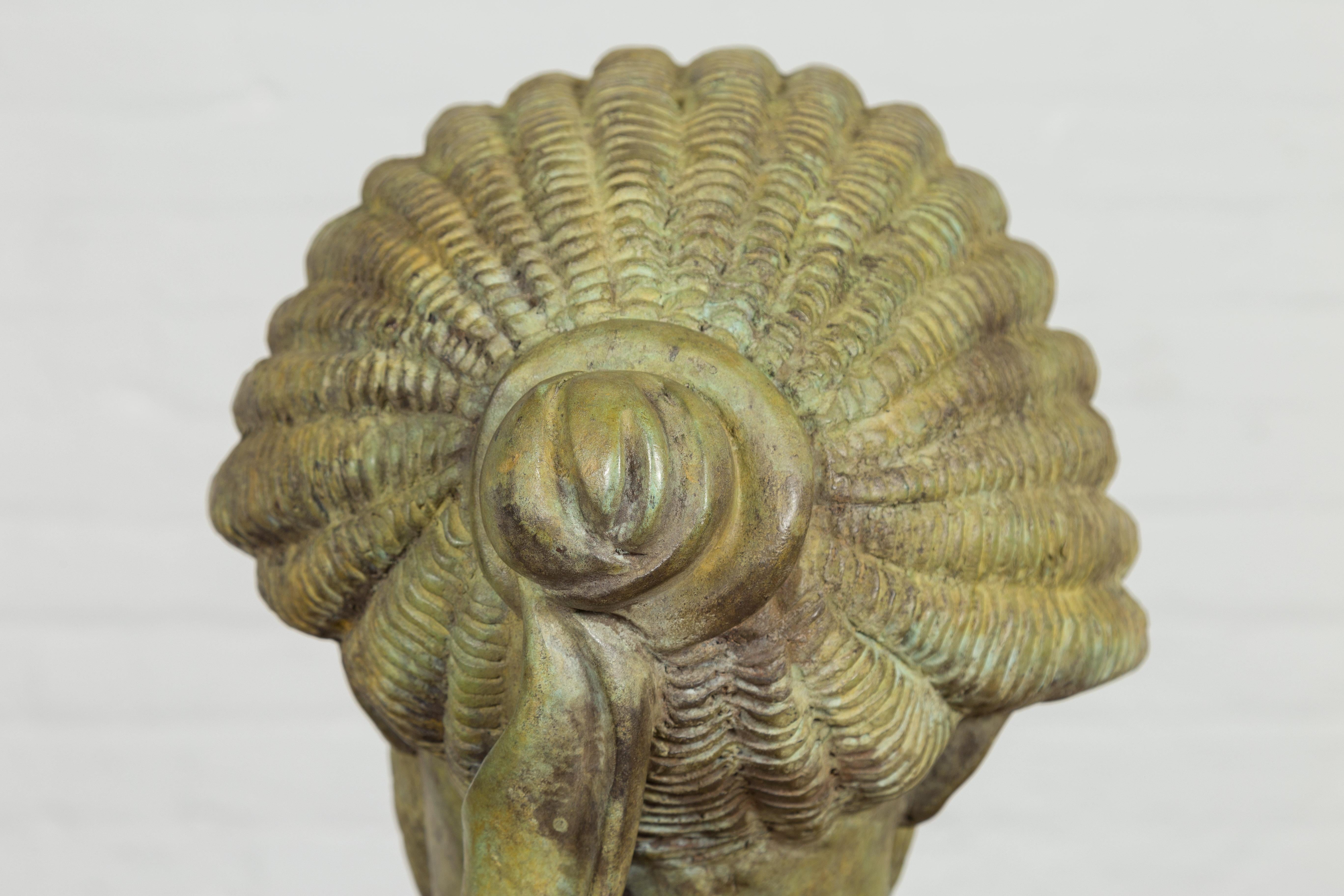 Hermes, Greek God Bronze Sculpture with Verde Patina on Custom Base For Sale 11