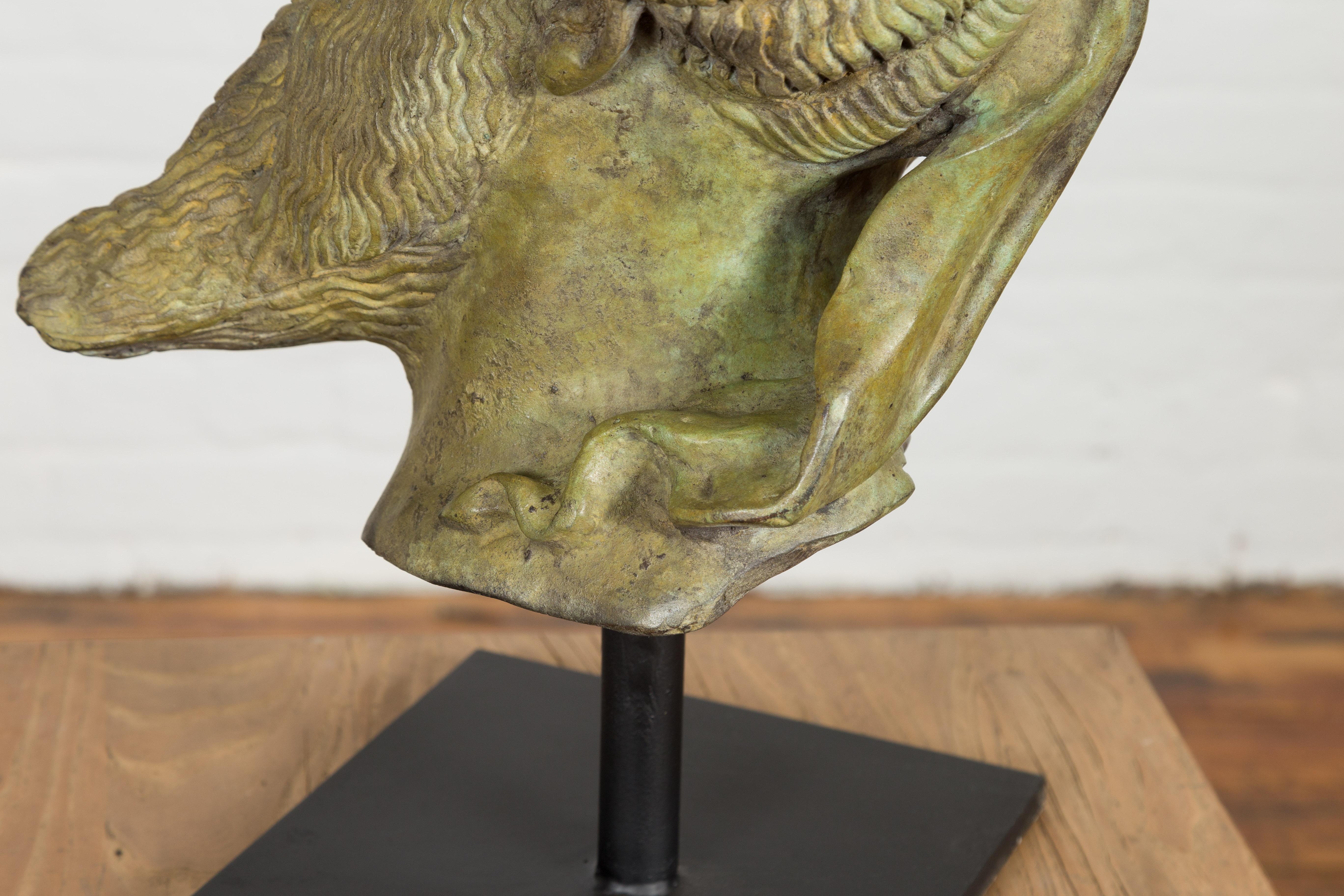 Hermes, Greek God Bronze Sculpture with Verde Patina on Custom Base For Sale 13
