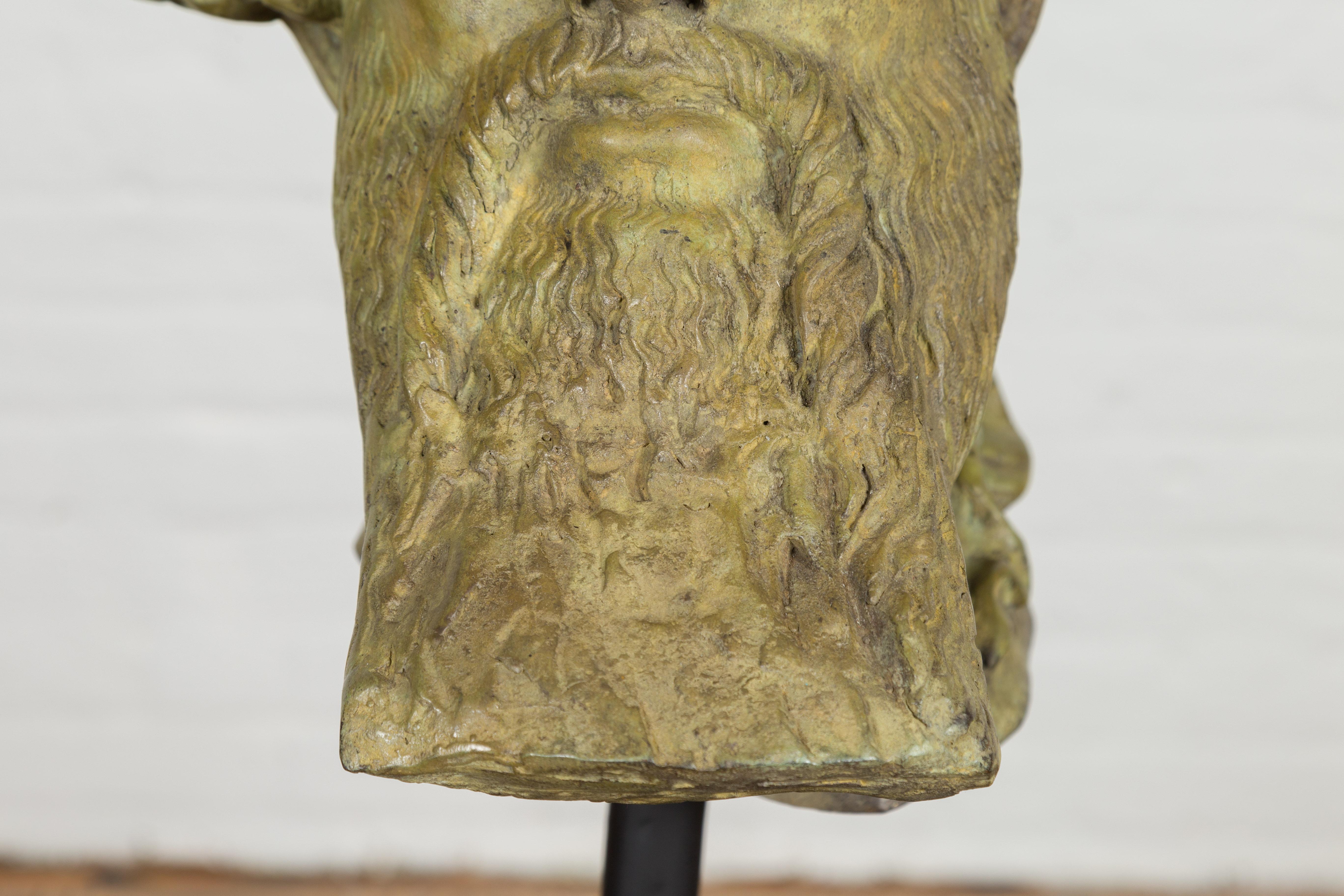 Hermes, Greek God Bronze Sculpture with Verde Patina on Custom Base For Sale 3