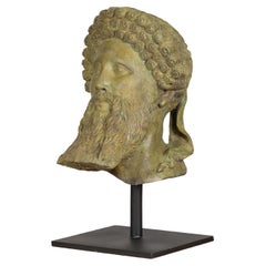 Hermes, Greek God Bronze Sculpture with Verde Patina on Custom Base