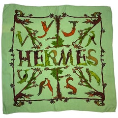 Hermes Green Alphabet III Silk 26" Square Scarf