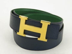 Hermès Green/Blue And Black Reversible 32mm H Logo Kit 868788 Belt