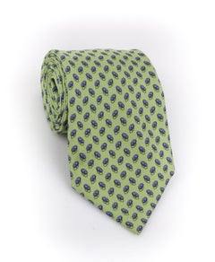 HERMES Cravate en soie 5 plis à motif Chaine d'ancre vert bleu 7957 EA