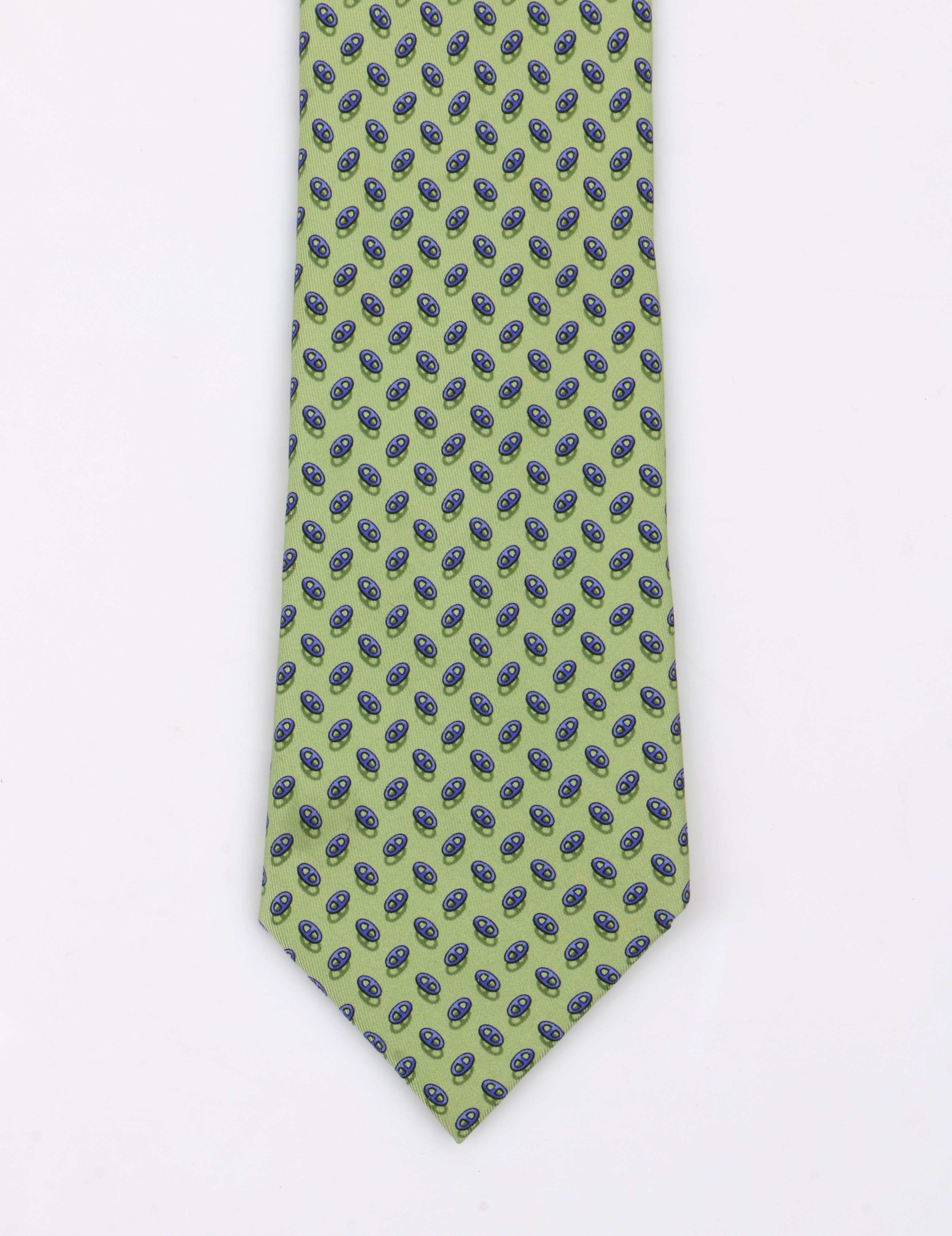 HERMES Green Blue Chaine D'ancre Pattern 5 Fold Silk Necktie Tie 7957 ...