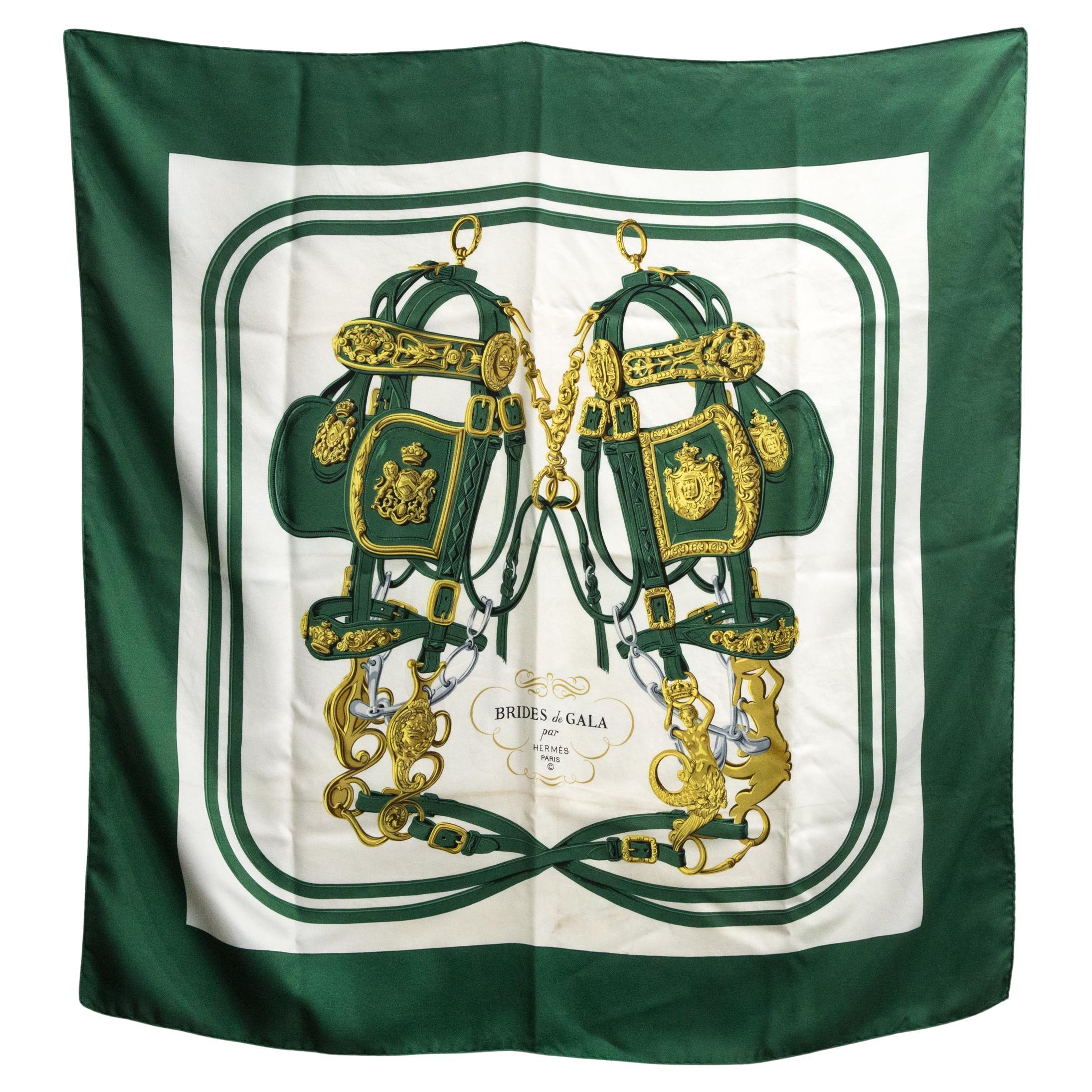 Hermes Green Brides De Gala by Hugo Grygkar Silk Scarf For Sale