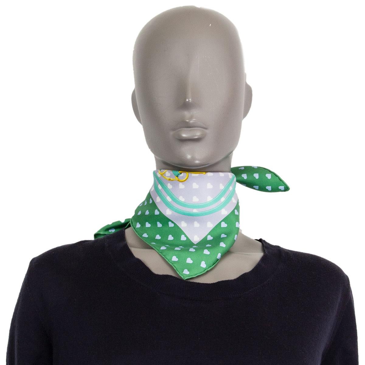 Hermès - BRIDES DE GALA LOVE 45 - Écharpe-foulard vert Mousse mauve et blanc Unisexe en vente