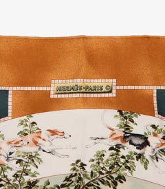 Hermès Green & Bronze Silk Le Poitevin Hubert De Watrigant 90 Scarf