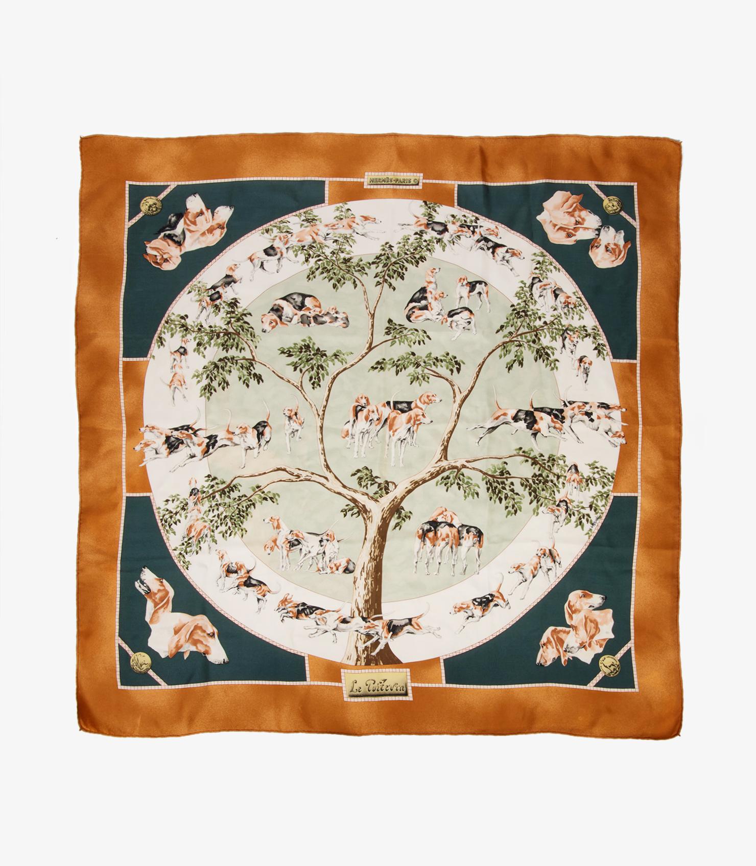 Hermès Green & Bronze Silk Le Poitevin Hubert De Watrigant 90 Scarf In Excellent Condition For Sale In Bishop's Stortford, Hertfordshire