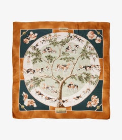 Hermès Green & Bronze Silk Le Poitevin Hubert De Watrigant 90 Scarf