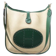 Hermes Green Canvas Leather Evelyn I Panama Crossbody Bag