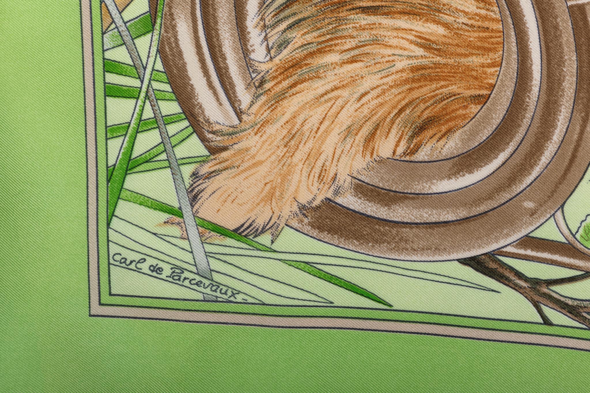Women's Hermes Green Chasse Au Bois Silk Scarf