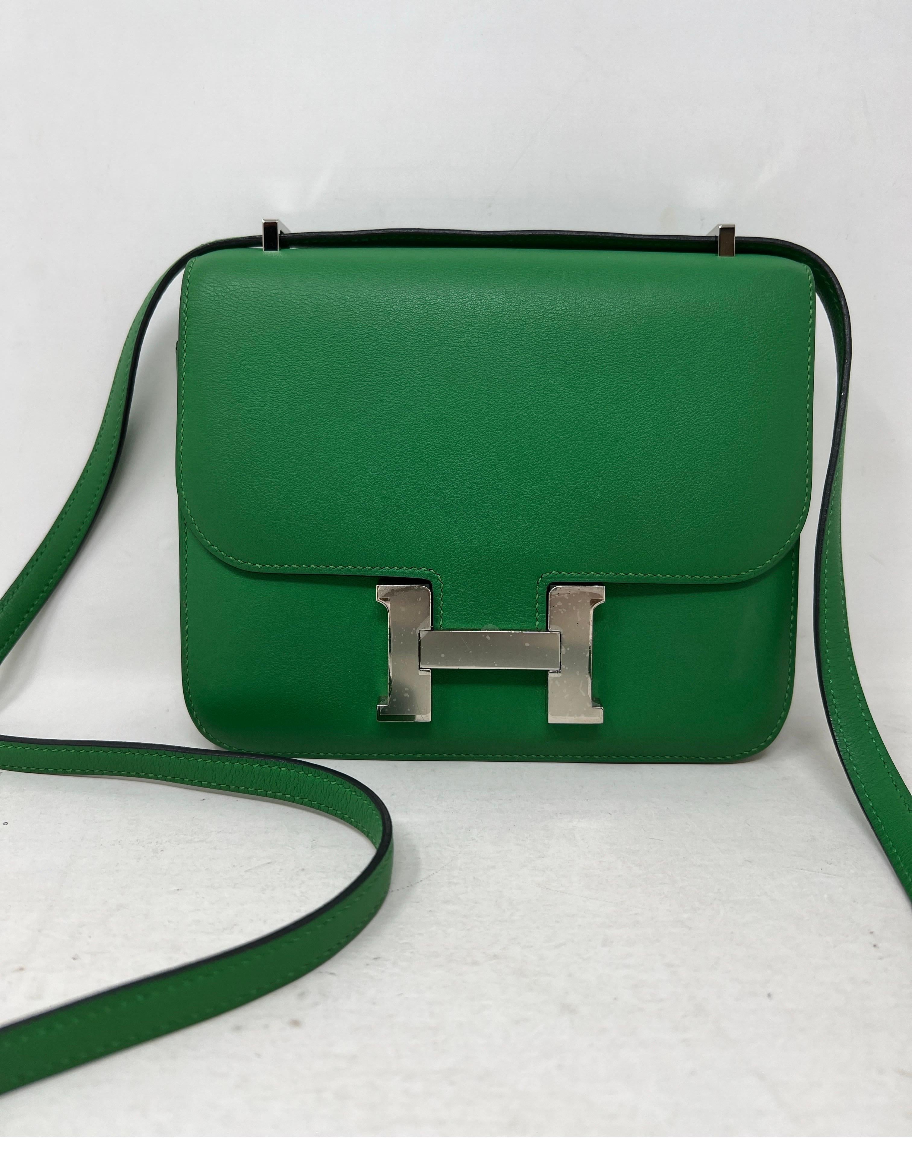 Hermes Green Constance 18 Bag. Palladium silver hardware. Box smooth leather. Rare color and size. Interior clean. Great investment bag. Includes dust bag and box. Guaranteed authentic. 