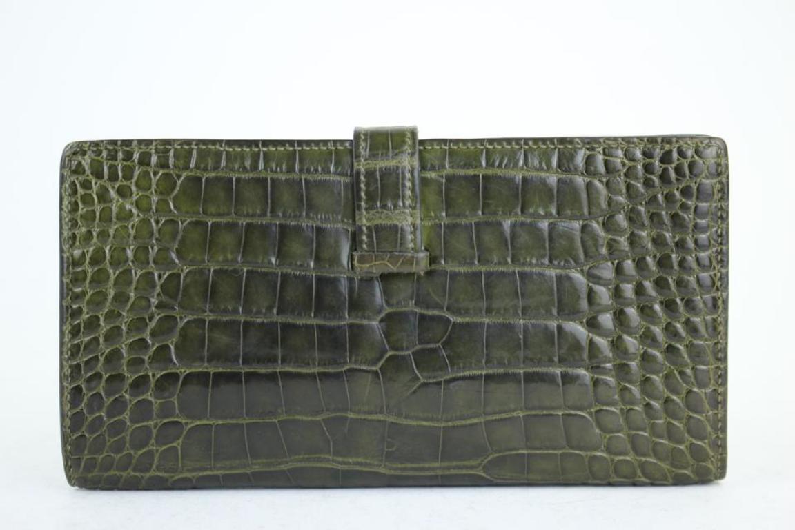 Gray Hermès Green Crocodile Bearn 99ht30 Wallet For Sale