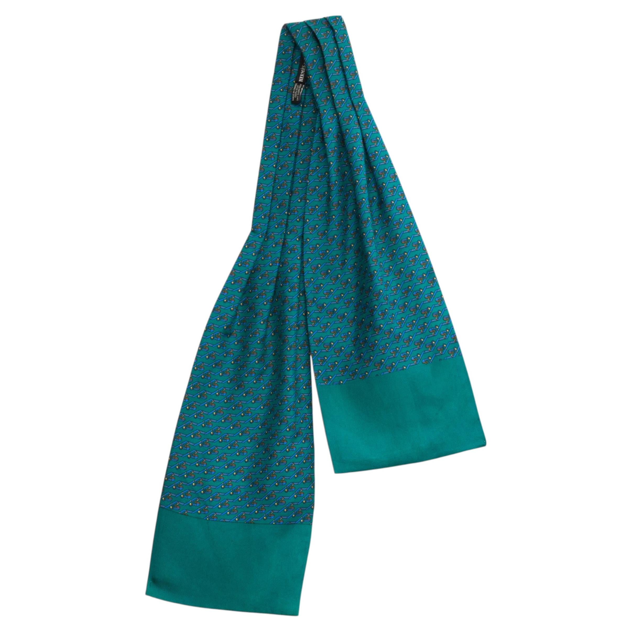 Hermes Green Emerald Silk Ascot Scarf For Sale