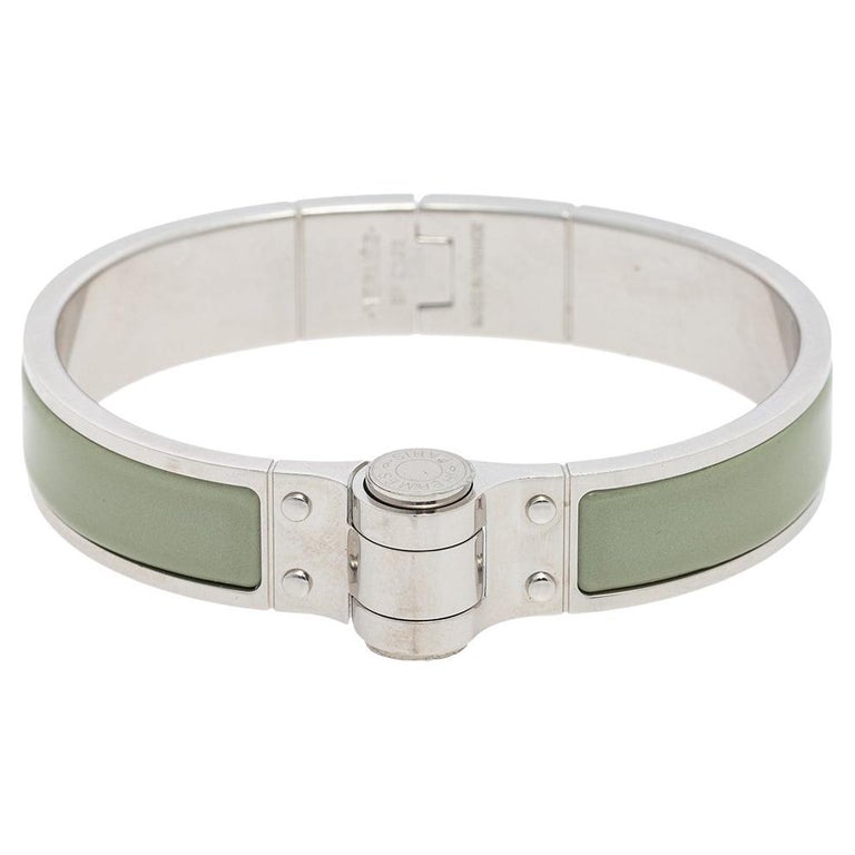 Hermès Bracelet étroit à charnières Charniere Uni en émail vert et plaqué  palladium En vente sur 1stDibs