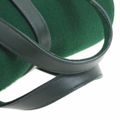Hermes Green Felt Brown Leather Carryall Top Handle Satchel Travel Tote Bag