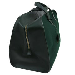Hermes Green Felt Brown Leather Carryall Top Handle Satchel Travel Tote Bag II