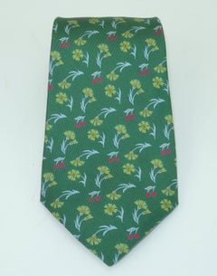 HERMES Green Floral Silk Men's Necktie Tie