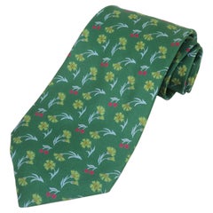 HERMES Green Floral Silk Men's Necktie Tie