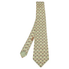 Hermes Green Flower Pot Print Silk Tie
