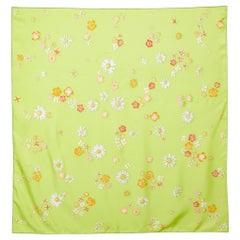 Used Hermès Green Flower Power Printed Silk Square Scarf