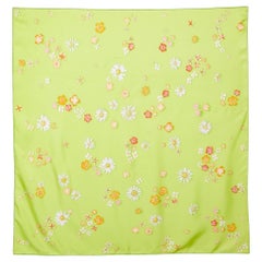 Hermès Green Flower Power Printed Silk Square Scarf