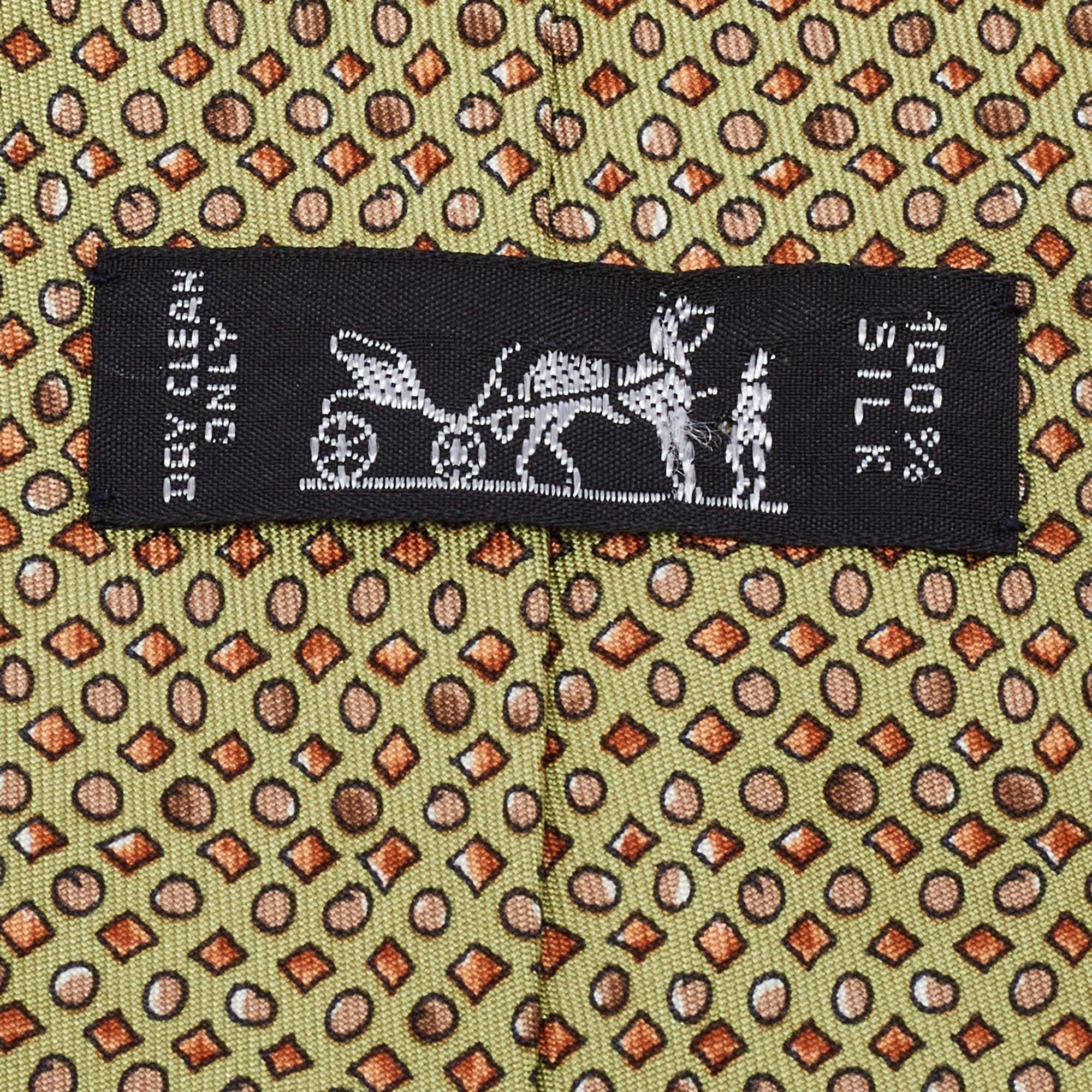Men's Hermès Green Geometric Shape Print Silk Traditional Tie For Sale