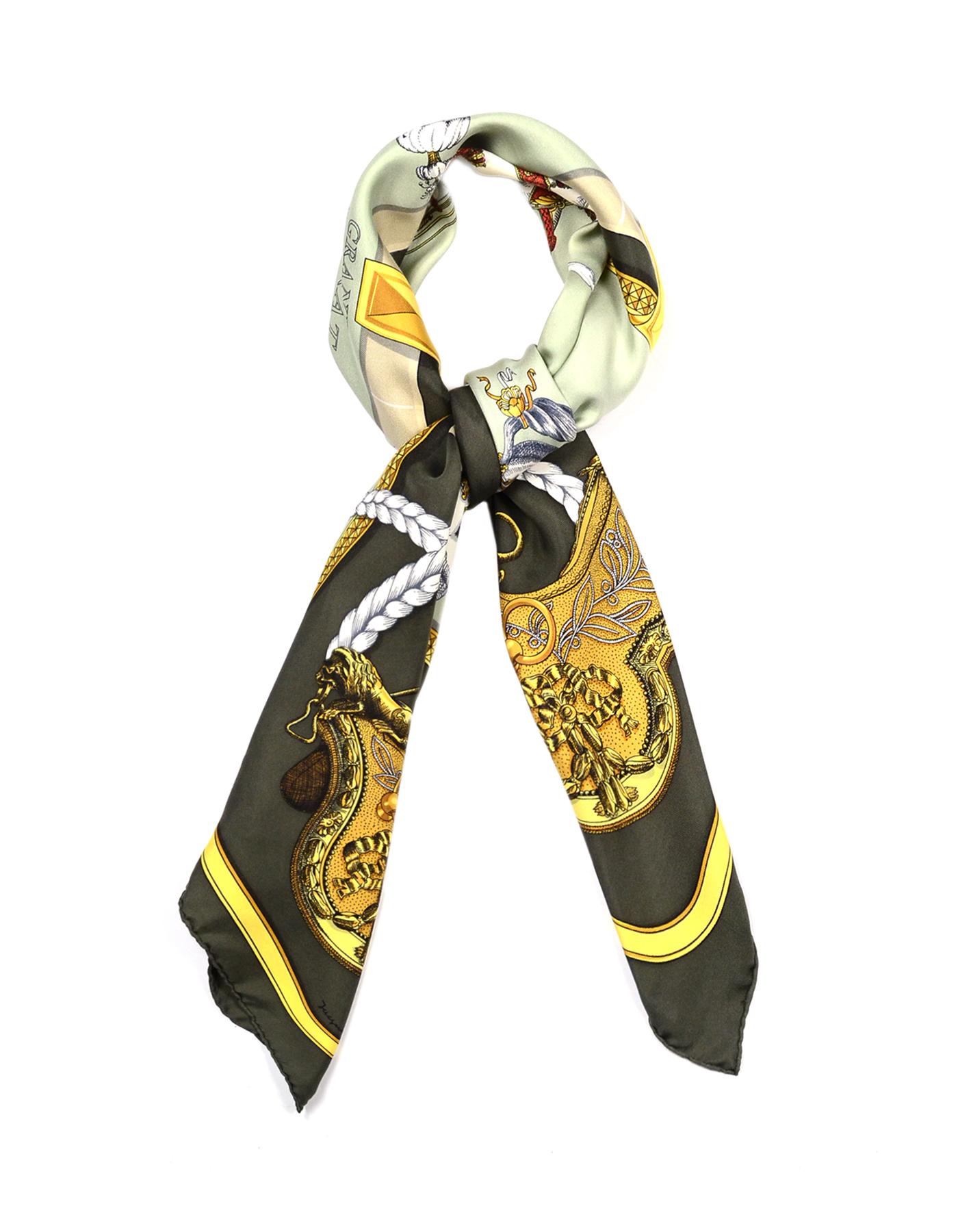 Hermes Green/Gold Grand Apparat 90cm Silk Scarf

Color: Green/gold
Materials: Silk, no composition tag
Overall Condition: Very good pre-owned condition with exception of some light staining.
Estimated Retail: $395 + tax

Measurements: 90 cm
36