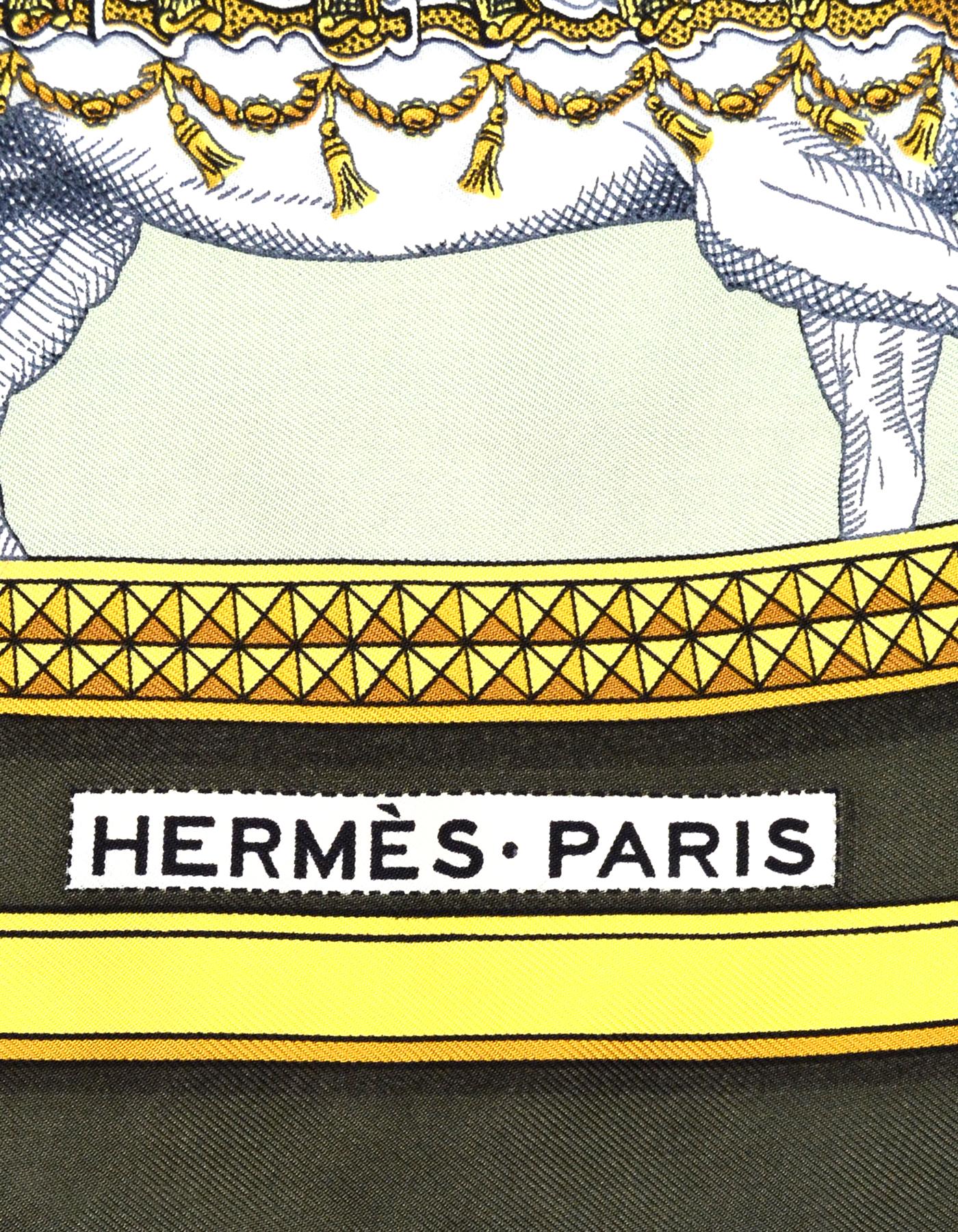 Beige Hermes Green/Gold Grand Apparat 90cm Silk Scarf