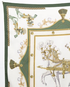 Hermes Green Harnais Français Premier Empire by Hugo Grygkar Silk Scarf