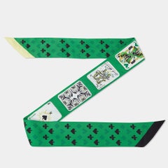 Hermes Green Jeu de Cartes Printed Silk Twilly