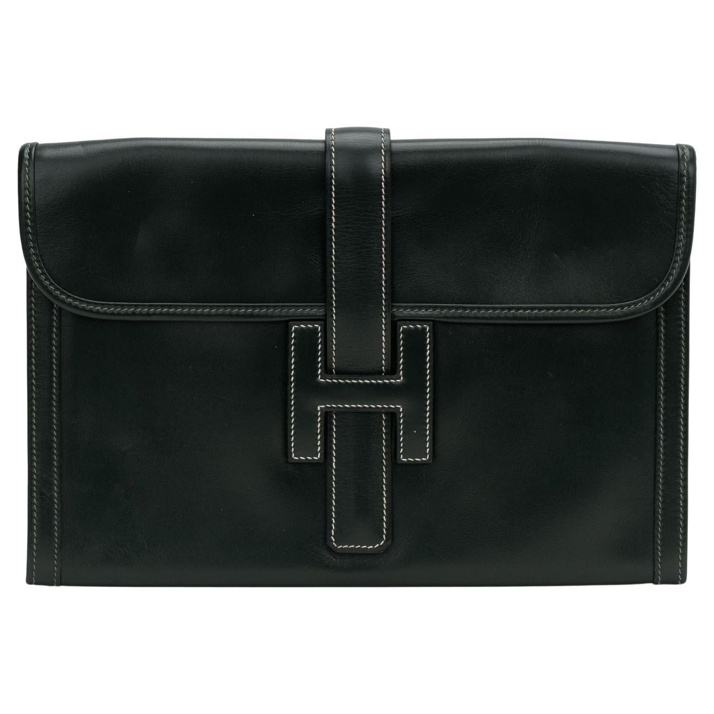 Hermès Grün Jige Clutch Box Kalb im Angebot