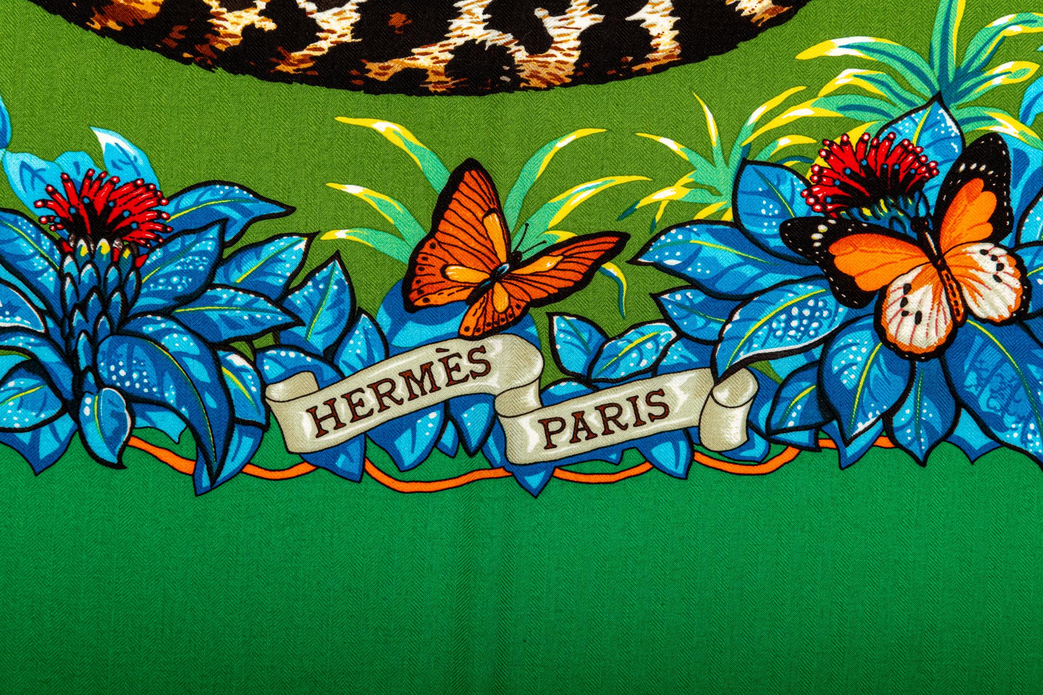 De las mujeres Chal de cachemira Hermes Green Jungle Love