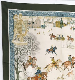 Hermes Green L Hiver by Philippe Ledoux Silk Scarf
