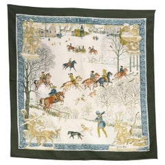 Hermes Green L Hiver by Philippe Ledoux Silk Scarf