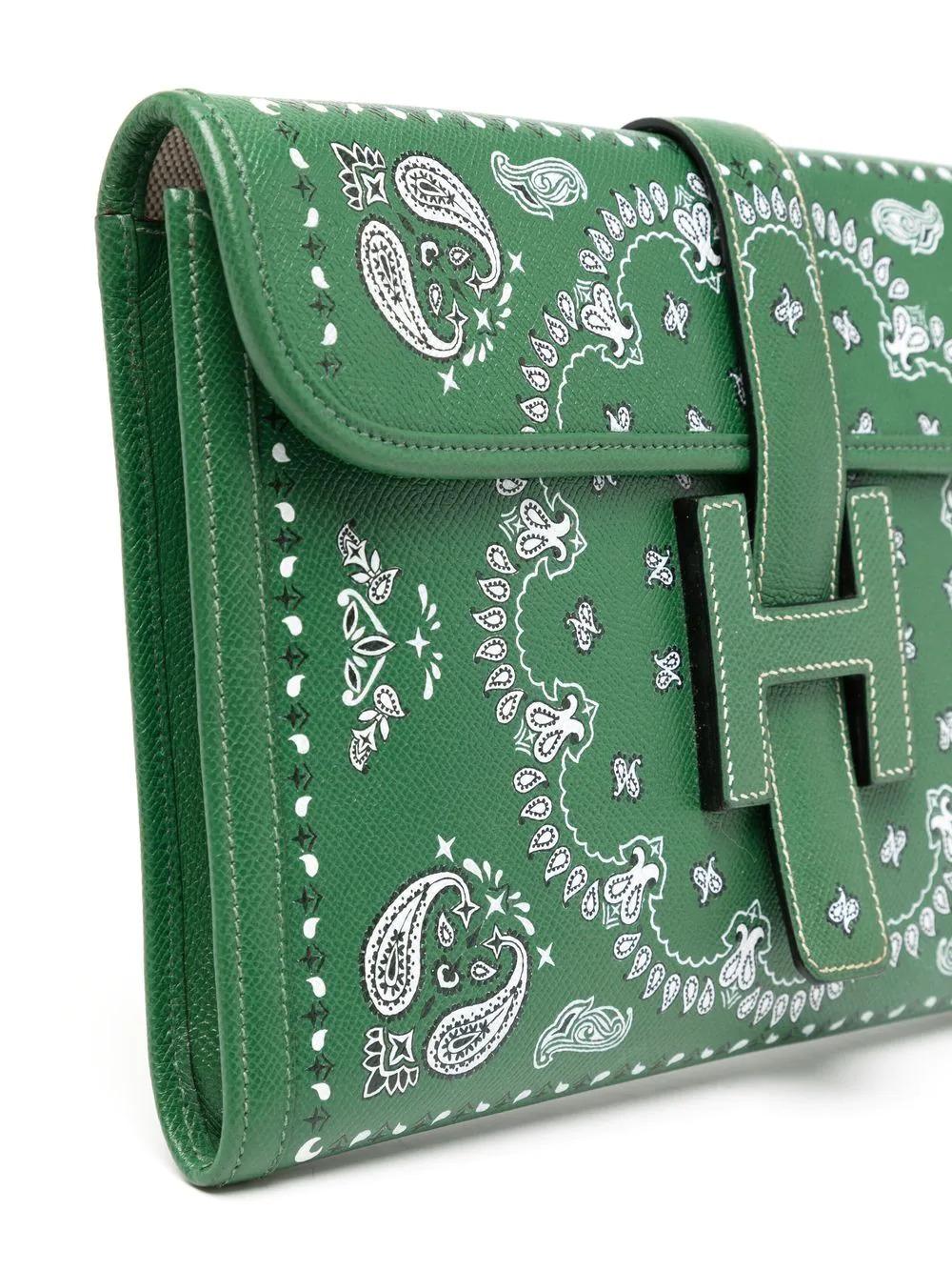 Gris Hermès - Jige PM en cuir vert imprimé bandana 