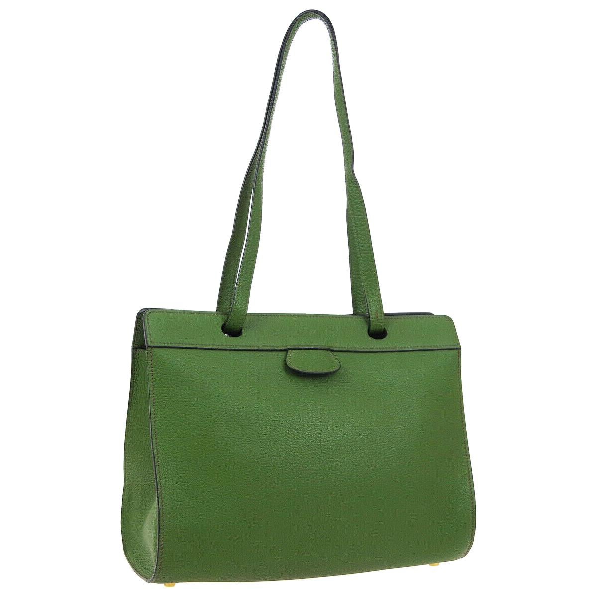 Hermes Green Leather Carryall Travel Large Shopper Shoulder Tote Bag