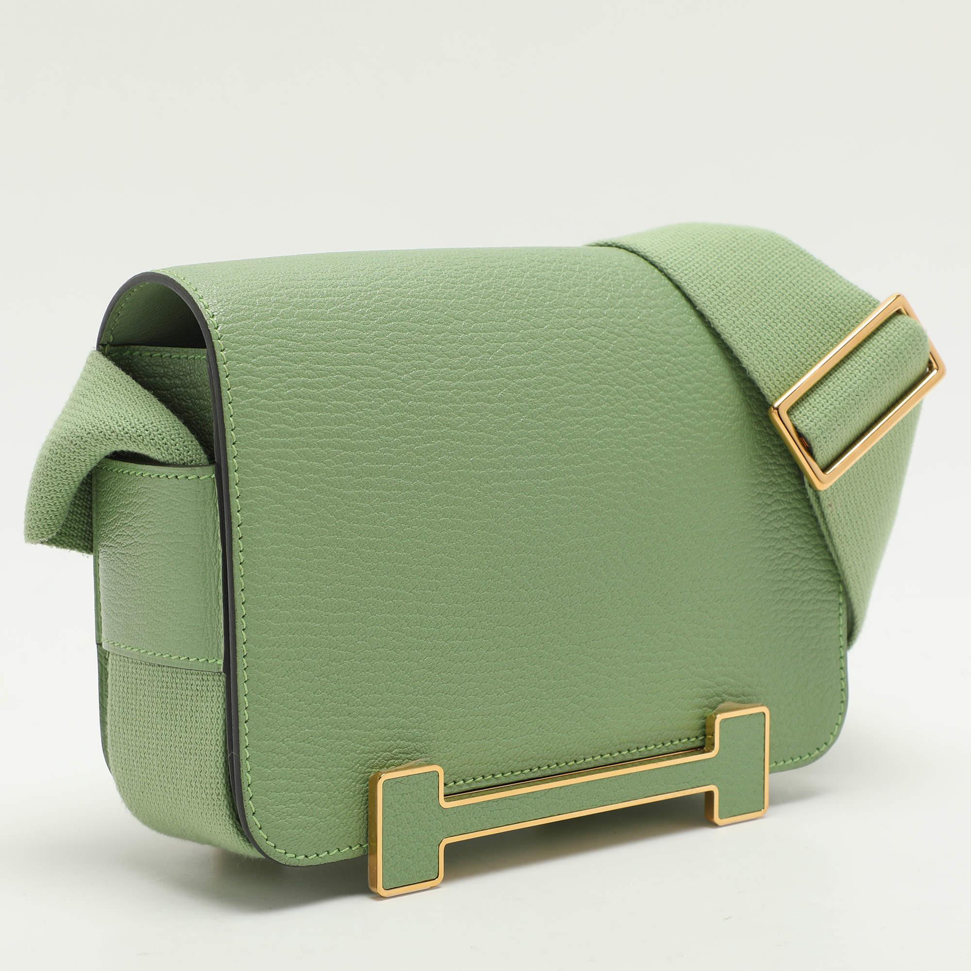 Gray Hermes Green Leather Geta Shoulder Bag For Sale