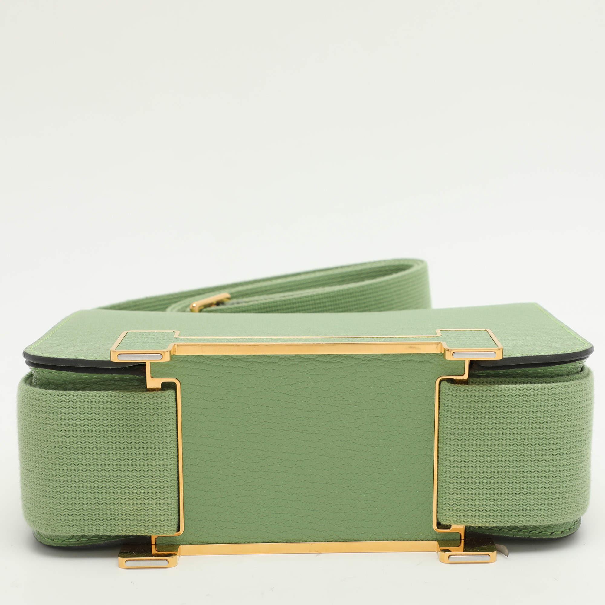 Hermes Green Leather Geta Shoulder Bag For Sale 1
