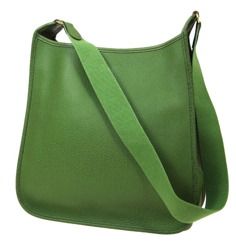 Hermes Green Leather Gold Carryall Men's Women's Shoulder Crossbody Bag For Sale at 1stDibs