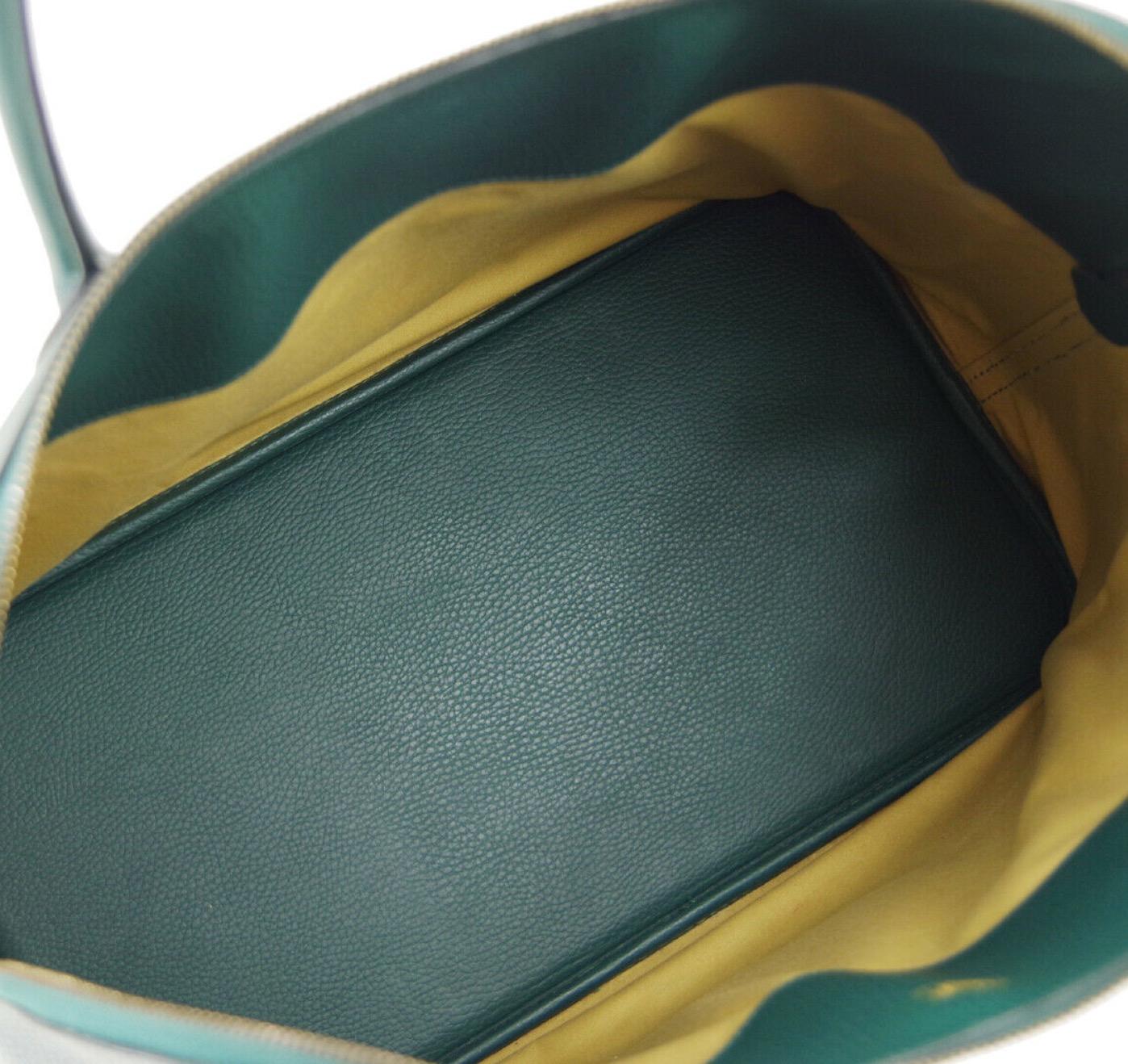 Hermes Green Leather Gold Carryall Travel Weekender Men's Women's Tote Bag 1