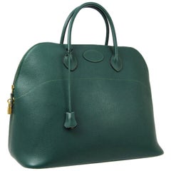 Hermes Green Leather Gold Carryall Travel Weekender Men's Women's Tote Bag