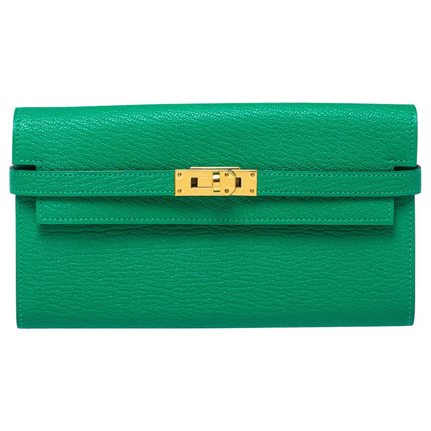 Hermes Green Leather Kelly Longue Wallet