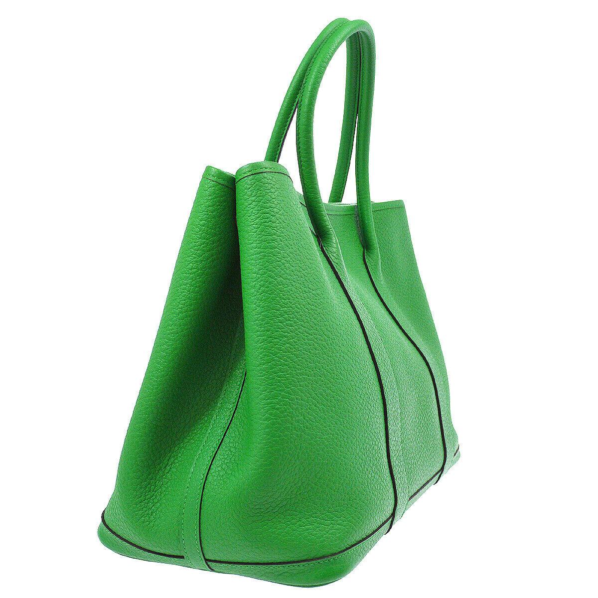 Hermes Green Leather Large Carryall Travel Garden Top Handle Satchel Tote Bag 1