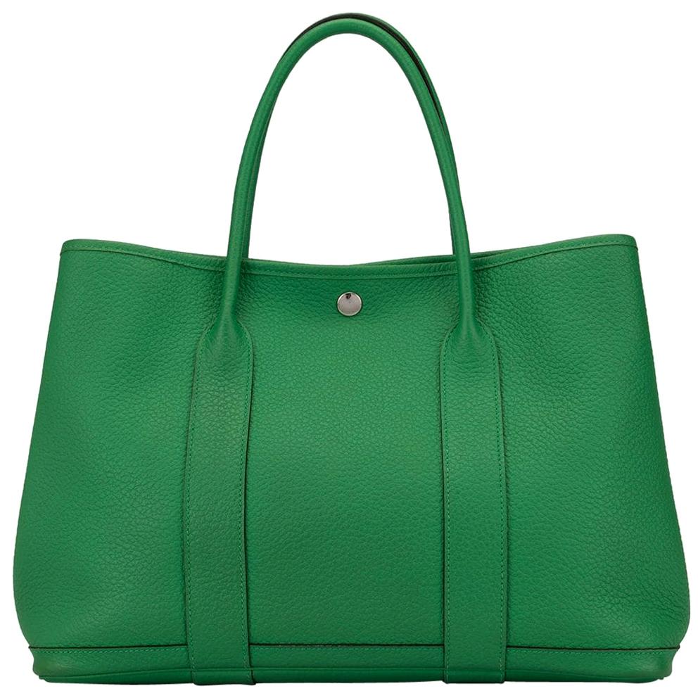 Hermes Green Leather Large Carryall Travel Garden Top Handle Satchel Tote Bag