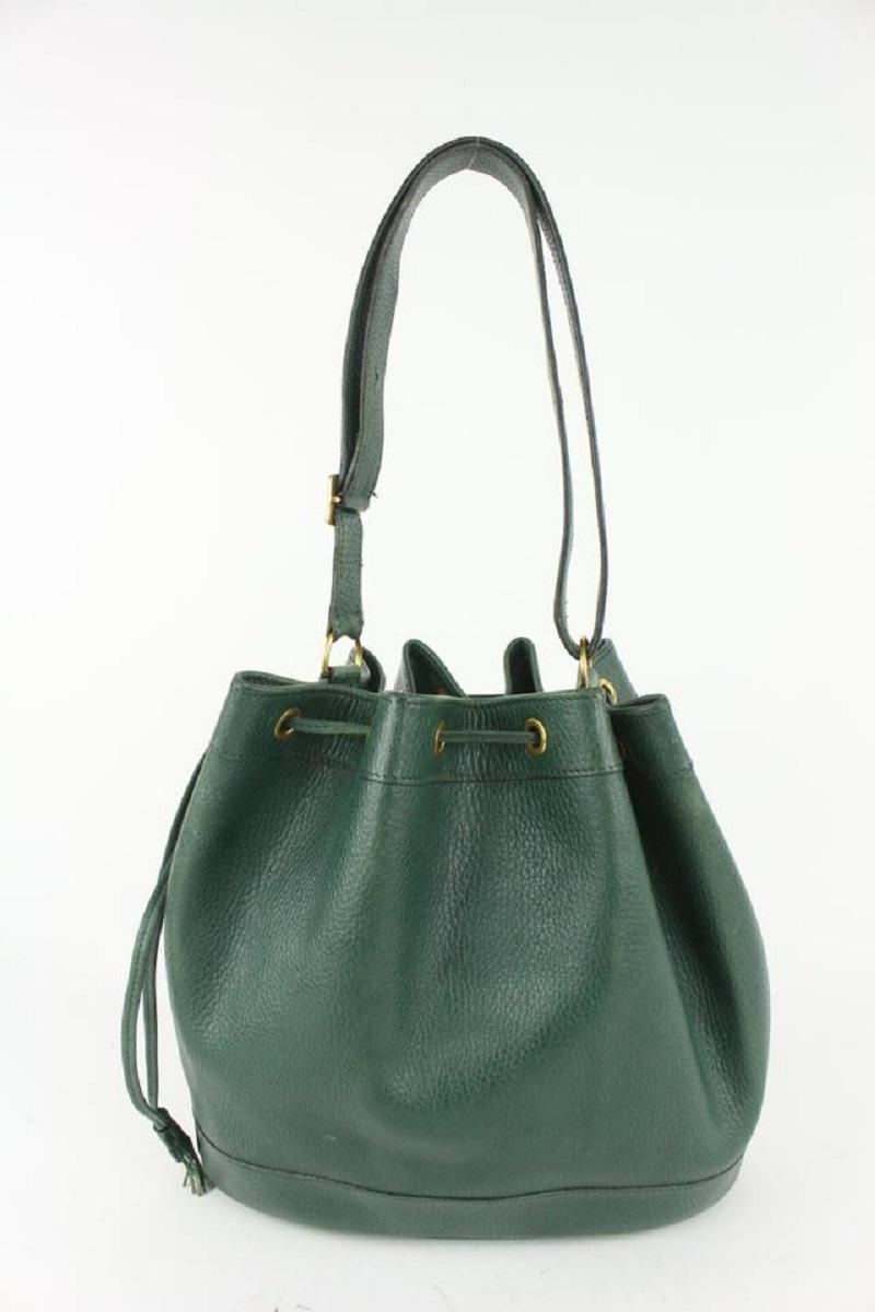 Hermès Green Leather Market GM Drawstring Bucket Hobo Bag 108h22 In Good Condition For Sale In Dix hills, NY