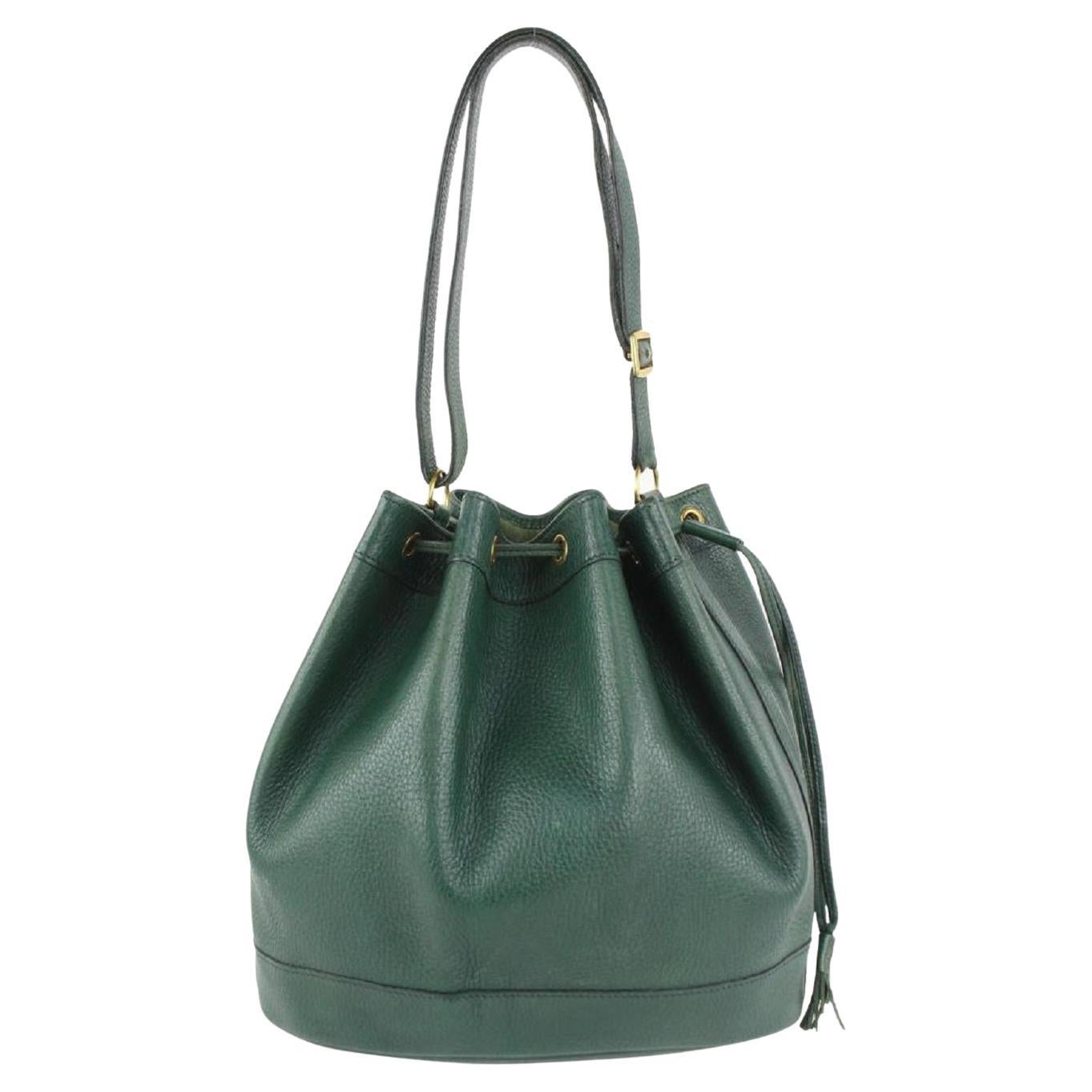 Hermès Green Leather Market GM Drawstring Bucket Hobo Bag 108h22 For Sale