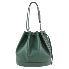 Vintage Hermès Green Leather Market GM Drawstring Bucket Hobo Bag 108h22