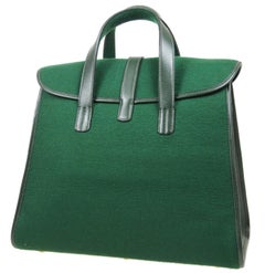 Hermes Green Leather Men's Women's Carryall Top Handle Satchel Travel Tote Bag